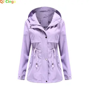 New Spring/Autumn 2025 Windbreaker, Mid-length Women Hooded Coat, Waist-tight Outdoor Raincoat Fashion Slim Women's Jacket
