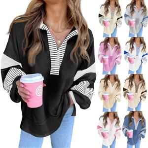 Imily Bela  Womens Color Block Oversized Sweatshirt V Neck Long Sleeve Casual Loose Pullover Tops