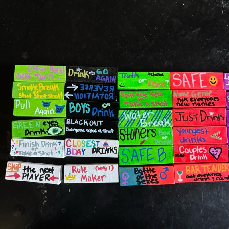 Hand-Painted Drinking Jenga Game – Colorful Party Edition
