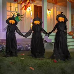 Set of 3 LED Halloween Black Witches with Hats Stakes | 4  Tall | Outdoor Safe | Weatherproof  Operated | Spooky Garden Statue Decoration Grass Lawn or Patio