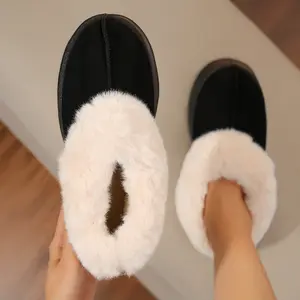 Fuzzy Platform Fleece Slippers for Women Comfy Winter Warm Mini Snow Boots House Shoes with Memory Foam Indoor Outdoor Shoes