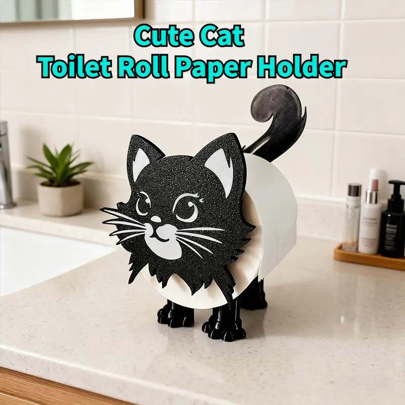 Cute Cat Toilet Paper Roll Holder, Creative Desktop Napkin Tissue Ornament for Home Decoration, Bathroom Accessory