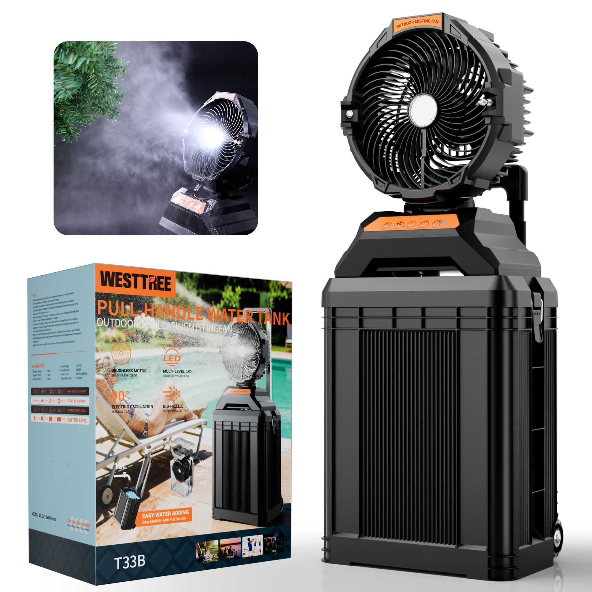 WESTTREE Portable Rechargeable Misting Fan - 4 Gal Large Water Tank, Retractable Handle, Oscillating Cooling Mister Fan for Camping, Patio, Outdoor Use waist campingessentials activity