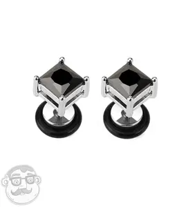 Stainless Steel Black CZ Diamond Stud Fake Plugs - Gauges Stainless Steel Black CZ Diamond Stud Fake Plugs - Gauges