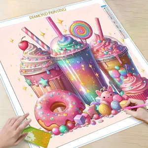 5D DIY Diamond Arts Colorful Painting Kit, 1 Set Cute Dessert Pattern Diamond Arts Colorful Painting Kit, DIY Decorative Art Picture for Beginner, Diamond Painting Kits