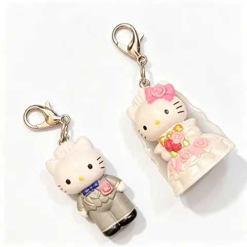 Viral TikTok Sanrio Wedding Prince Hello Kitty Keychain Set Pair Kawaii Romantic Matching Keychains for Couples & Wedding Gifts