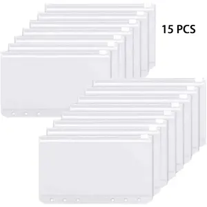 15pcs A5, A6 Holes Zipper Binder Pocket, PVC Cash Budget Envelope Flipchart Pocket for 6 Rings Refillable Binder Notebook Planner, Suitable for, Holidays