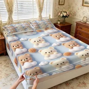3Pcs Cartoon Animal Print Fitted Sheet Set, Multiple Styles, Soft, Comfortable, Breathable and Skin-Friendly, Bedding Suitable for Bedroom, Suitable for All People, Ideal Gift Choice (No Filler, No Pillow Insert)