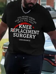 Men'S Black Streetwear Brand 100% T-Shirt with Knee Replacement Surgery Endurance Print for Casual Wear Heavyweight 100% Crew Neck Shirt for Family Friends Ideal Christmas Gift for Mom Dad Boyfriend Girlfriend