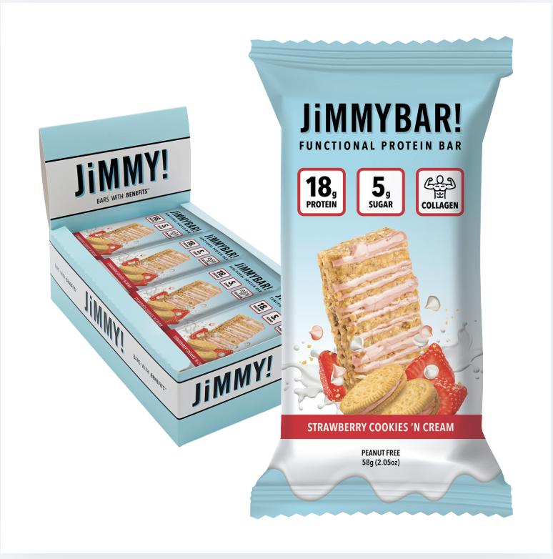 JiMMYBAR! Protein Variety Pack - 20g Protein, Creatine, Collagen, Caffeine, Omega-3s, MCT Oil for Brain Health - Real Peanuts, Chocolate, Strawberry, Vanilla Snack/Meal