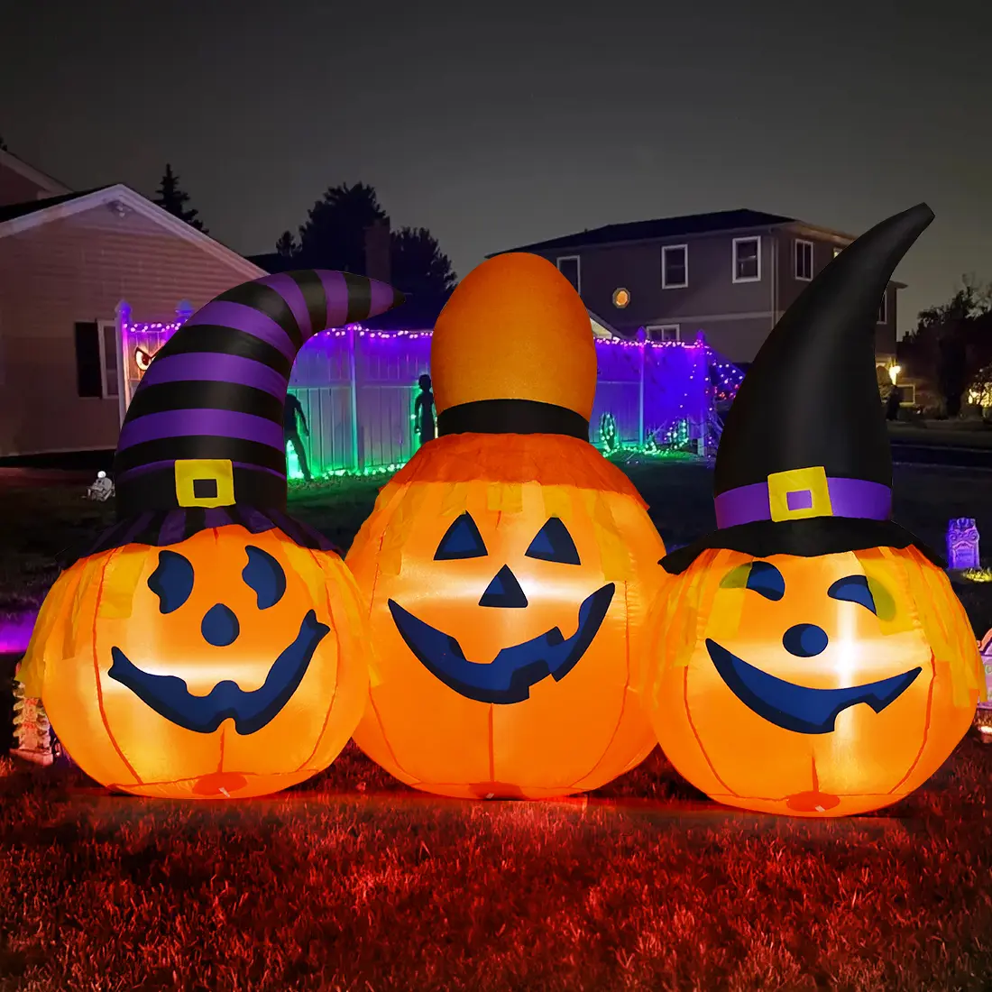 GOOSH 6 FT Halloween Inflatables Outdoor Pumpkin Combo with Wizard hat Blow Up Yard Decoration with LED Lights Built-in for Holiday Party Yard Garden