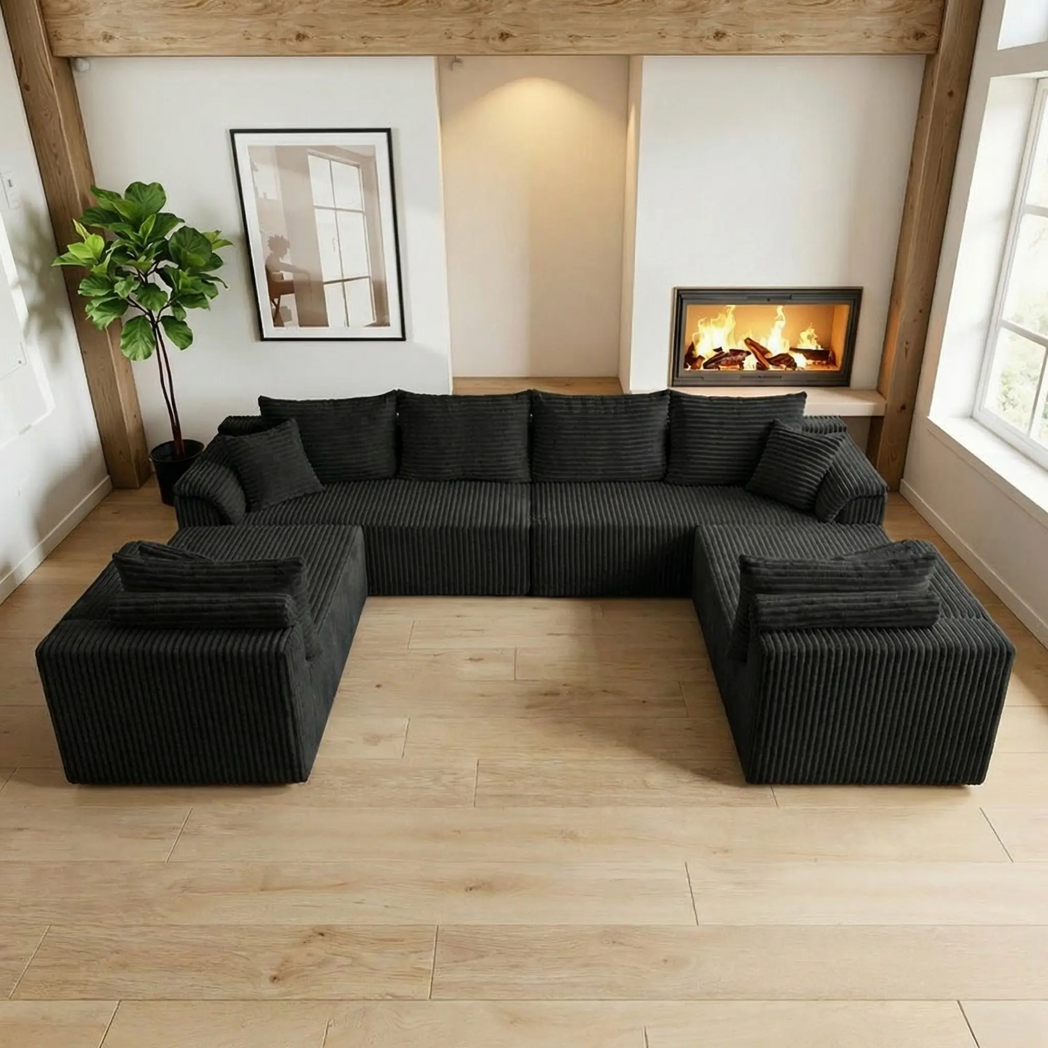 【4 Packages Shipping】U-Shaped Modular Knitted Fabric Sectional Sleeper Sofa - Pre-Assembled Divideable Dual-Function Upholstered Set, Space-Saving Transformable Modern Sofas Set for Small Space Living, Modular Couch Living Room Furniture Decor