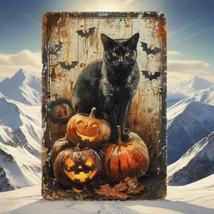 Handmade Halloween Pumpkin Cat Mandala Sign, Copper Aluminum Material, Moon Pattern, Includes Torch, Perfect for Home Decor