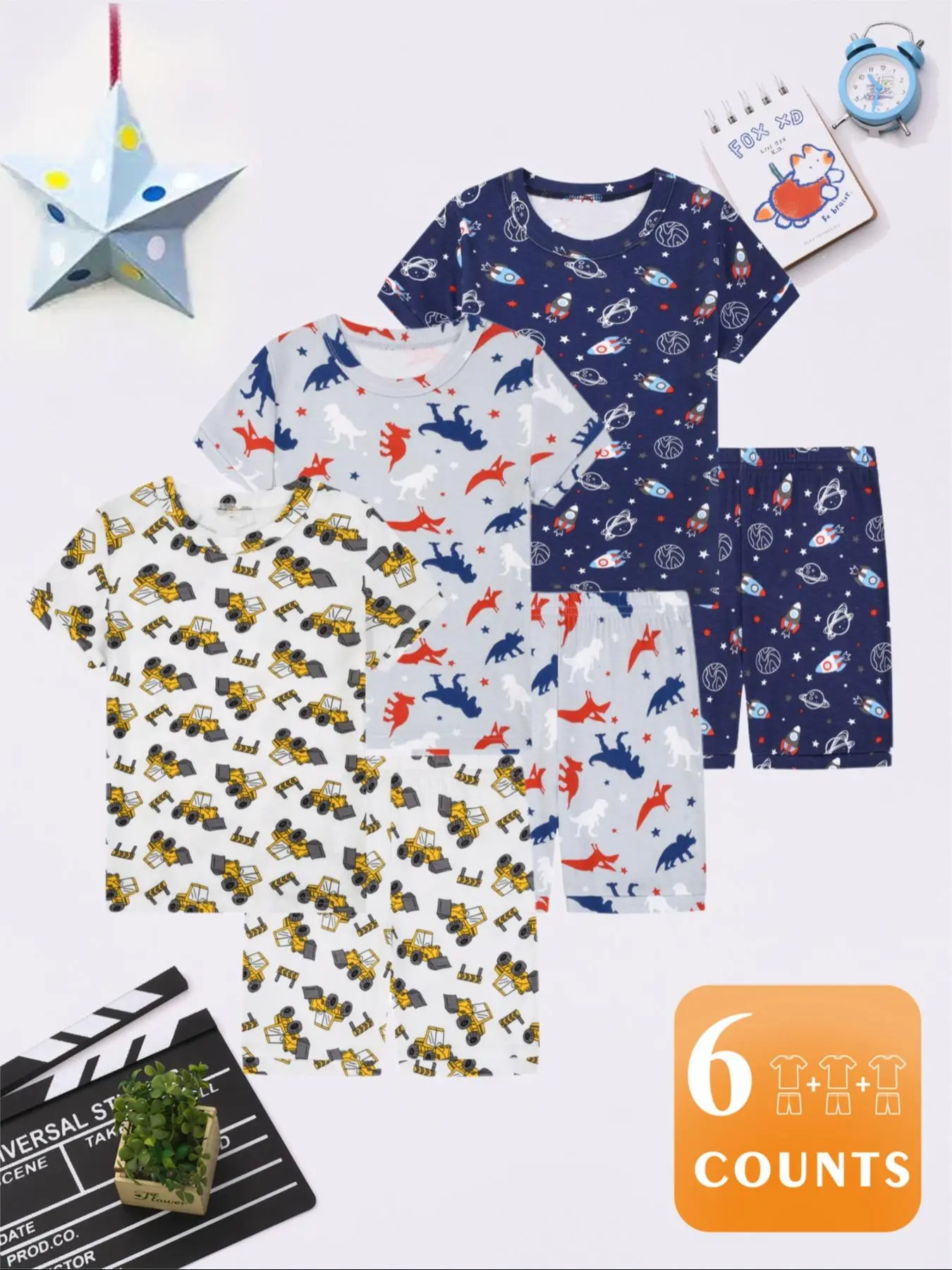 Boy's Short Sleeve Tee & Elastic Waist Shorts Pajama Set, Casual Comfy Round Neck T-shirt & Shorts PJ Set, Kids Sleepwear for Summer, Summer Pjs