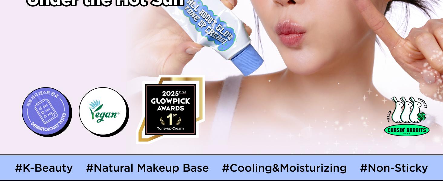 CHASIN' RABBITS All About Glow Tone-up Cream 1.69 fl. Oz, Natural Makeup Base, No Makeup Natural Look, Glow Skin, Long-Lasting Hydrating, Soft Texture, Vegan, Face & Body, K Beauty