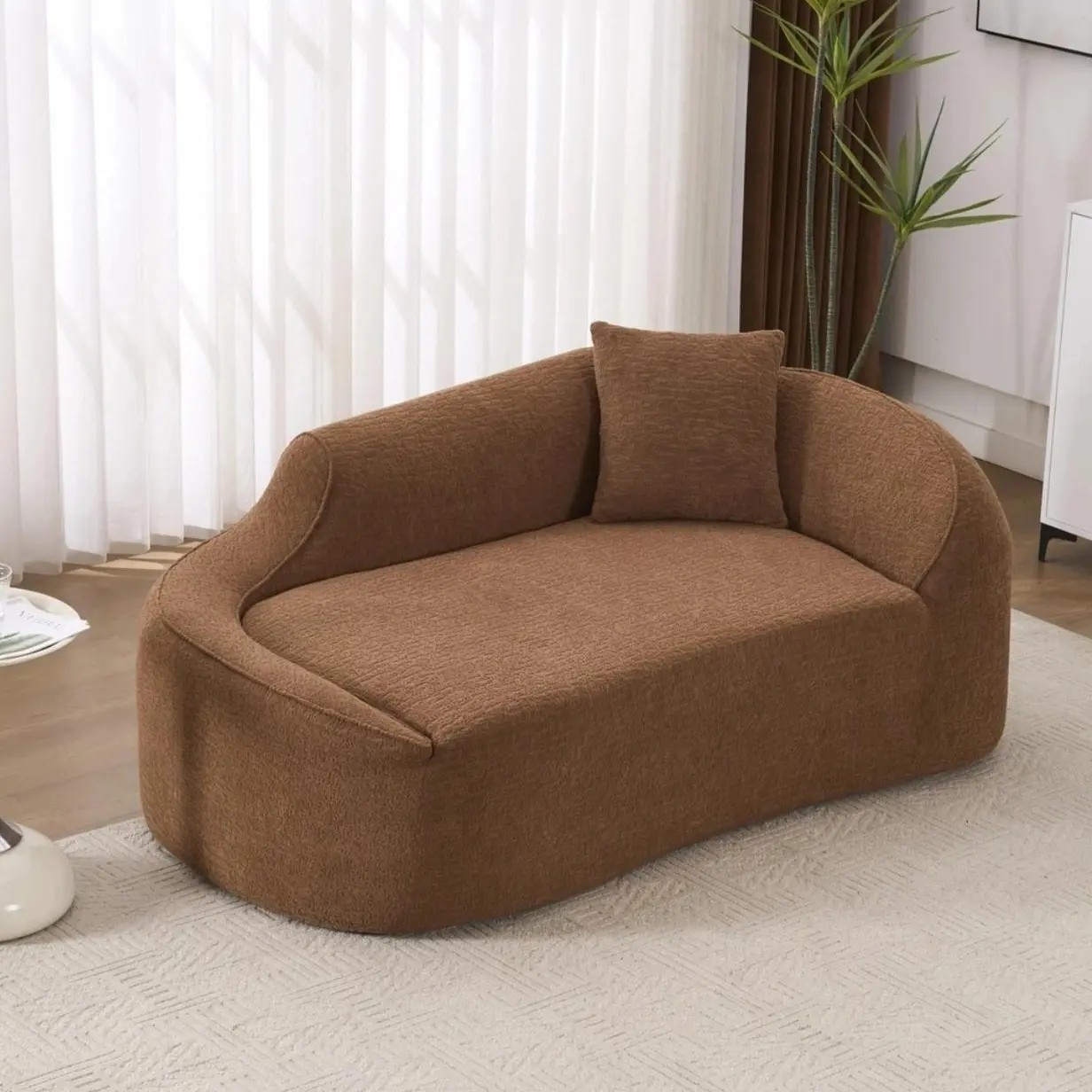 Eyisean 67-in Modern Curve Chenille Foam Compression Curved Chaise Longue Chair - Fixed Arms, Comfy Deep-Seat Cloud Loveseat with Pillow, 3-in-1 S-Shaped Corner Sofa for Living Room, No Assembly Required
