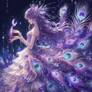 5D DIY Full Drill Round Diamond Painting - Diamond Painting Kit Peacock Feather Mosaic Canvas DIY Wall Art, Home Wall Decoration
