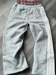 Men's Two-In-One Striped Drawstring Straight Leg Pants, Vintage Plaid Double-Layer Waist, Casual Loose Fit Long Pants, All-Season Wear