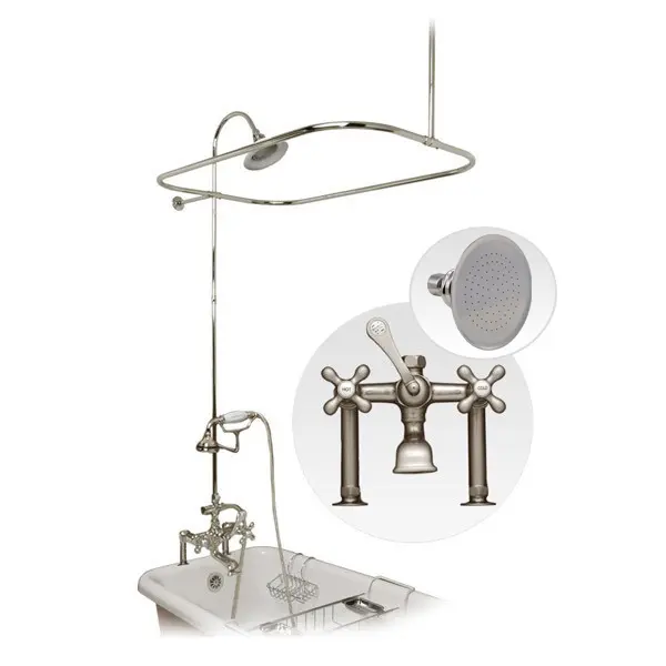 Brushed Nickel 54-Inch Clawfoot Tub Rim-Mount Shower Enclosure Kit, Includes Faucet and Watering Can Handheld Showerhead for Enclosure Kit Showerheads & Handheld Showers