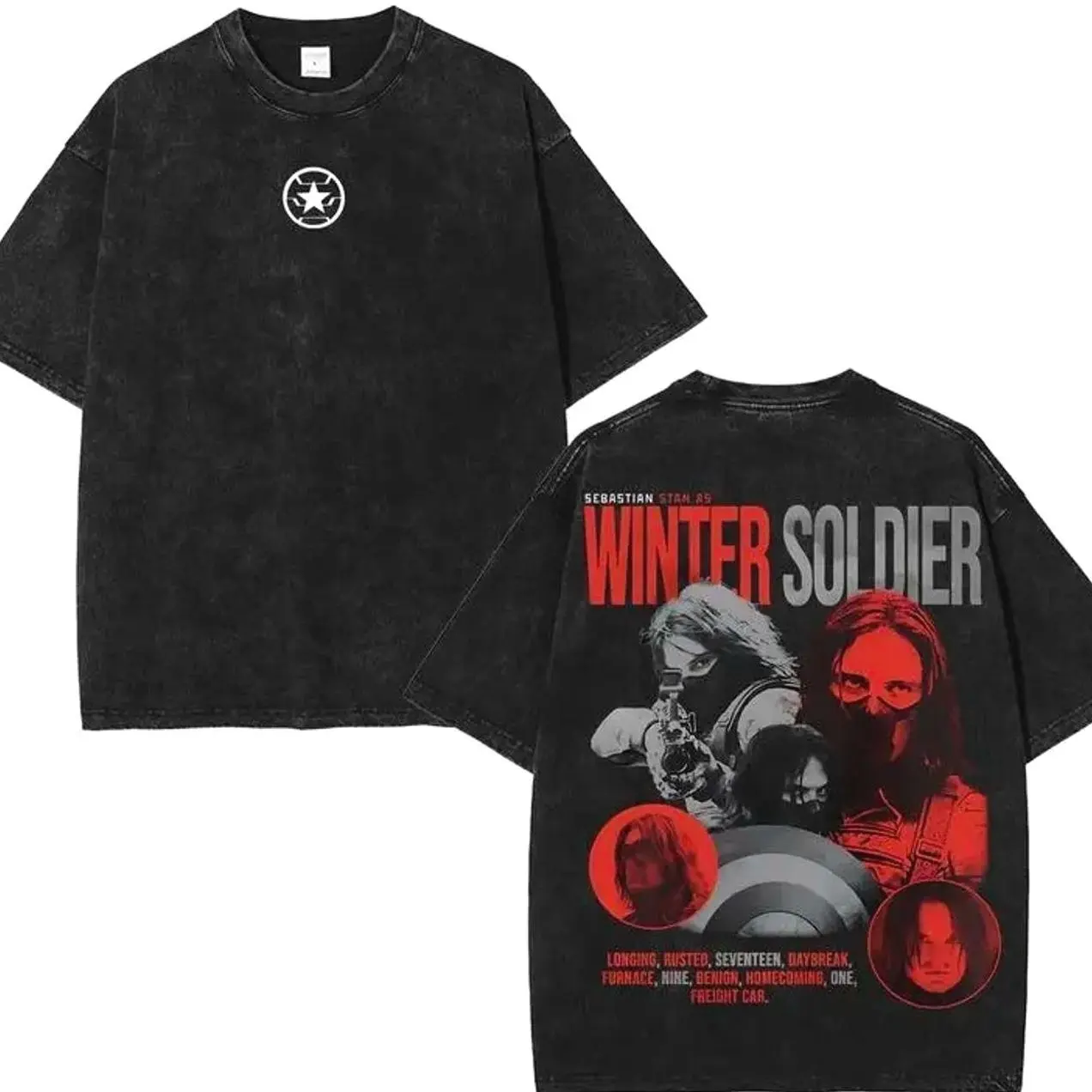 Winter Soldier Lightweight Acid Washed Tee, Bucky Barnes Vintage Shirt, Retro 90s T-shirt, Bootleg Movie Tee, The Winter Soldier 1917, Men Gifts Clothes Menswear TL1 7CI