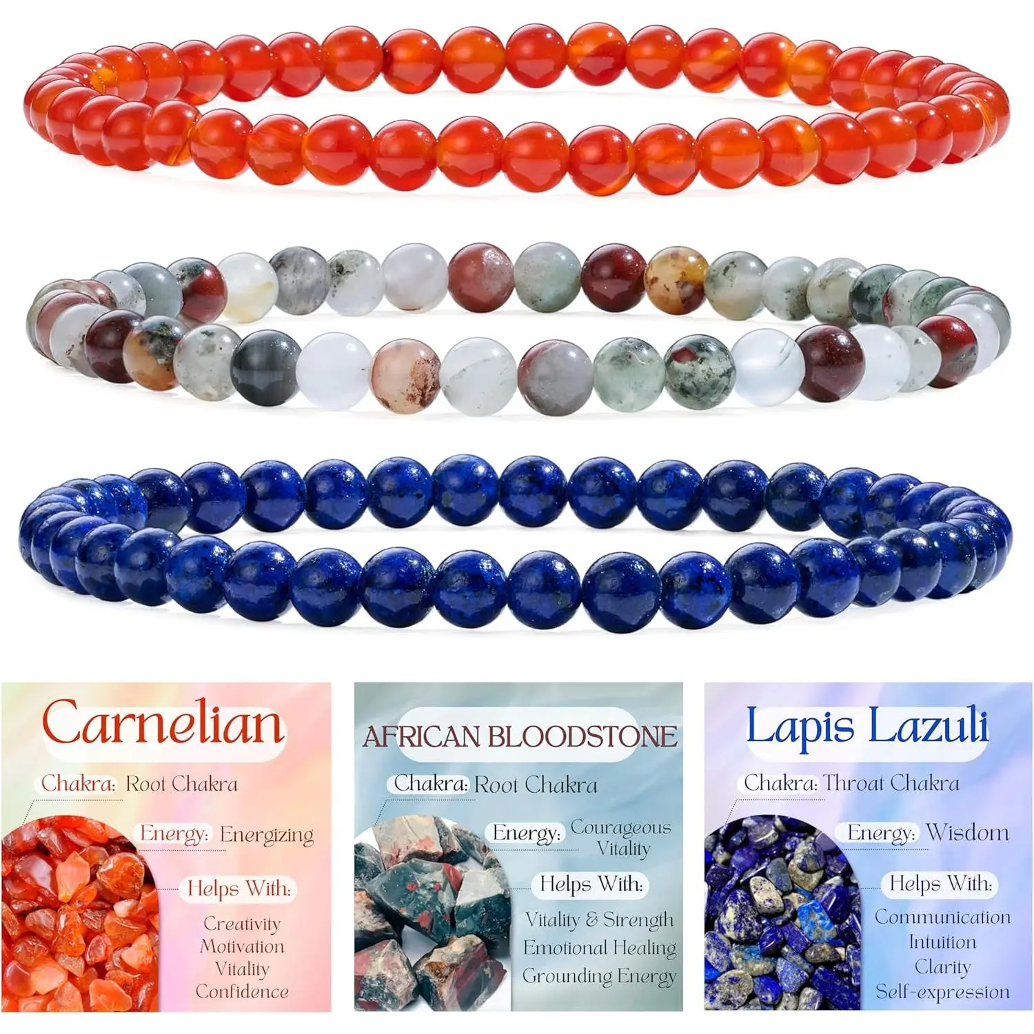 Carnelian + African Bloodstone + Lapis Lazuli