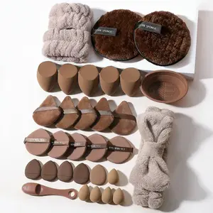 Pink/Coffee/Black Beauty Essentials Set: Makeup Sponges + Strawberry Puff + Silicone Cleanser + Hair Bands + Brush Cleaner + Clean Sponge – All-in-One Kit for Flawless Makeup & Skincare Makeup Tool Set