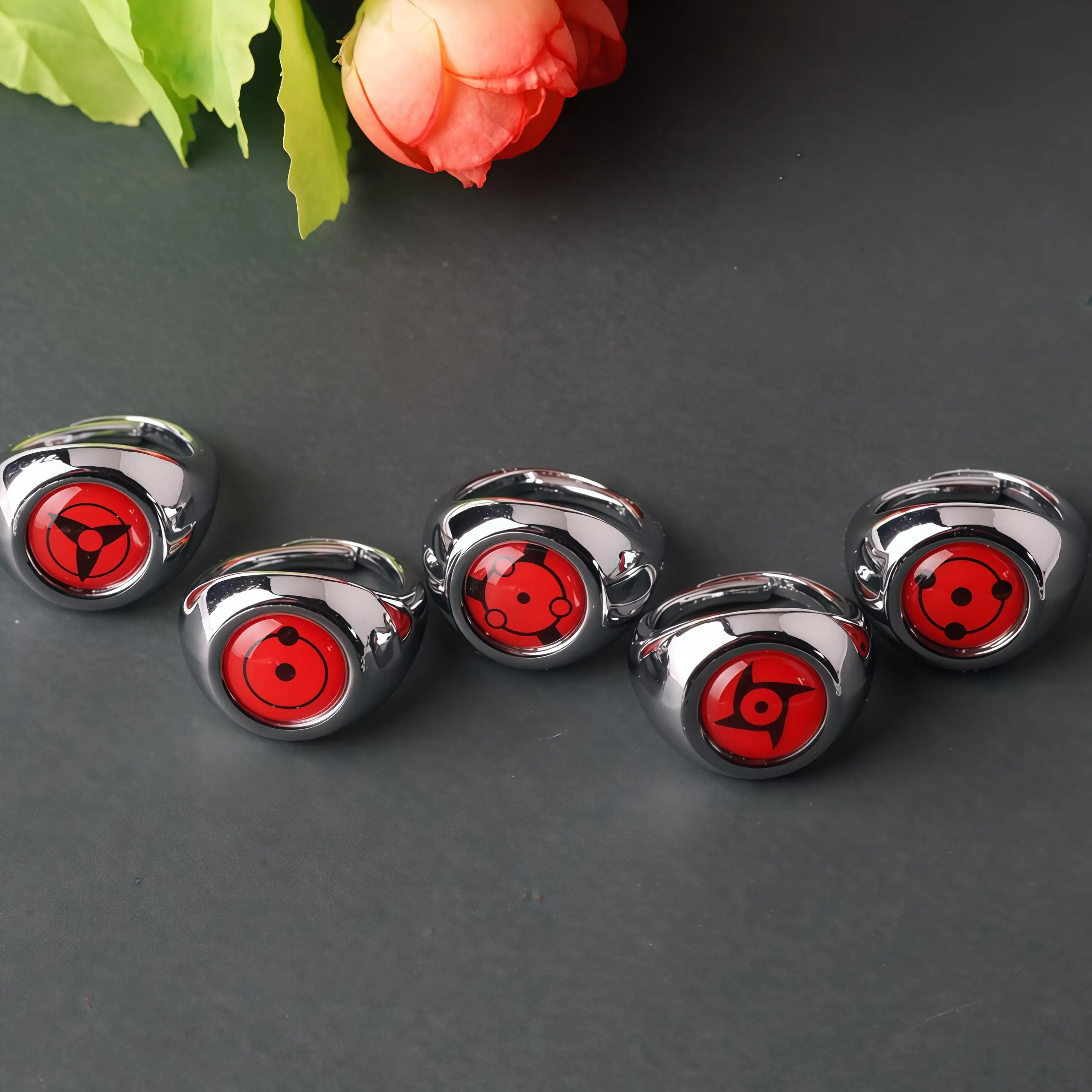 Unisex 12-Piece Anime-Inspired Collectible Stacking Ring Set with Character Emblems - Cosplay Jewelry for Cosplayers, Comic Con Attendees, Manga Fans - Epoxy Craft Christmas Gift