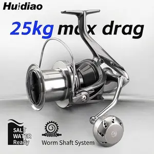 Huidiao TIDRAG Big Game Saltwater Spinning Reel with Worm Shaft System Surf Casting Reel 6+1 Stainless Steel Bearing 25kg Max Drag Shark Tuna Offshore Fishing