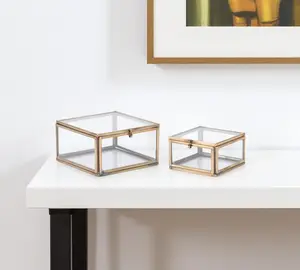HomeRoots 634507 Clear & Gold Glass Decorative Keepsake Boxes - Set of 2