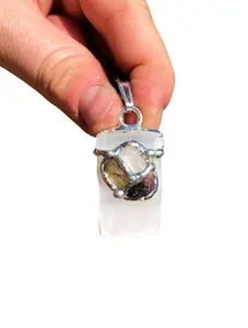 Higher Consciousness Amulet Pendant with Black Satin Cord, Spiritual Awakening & Intuition Pendant, Selenite, Kunzite, Labradorite, Mixed Tourmaline