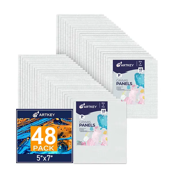 Canvas Panels 5x7 Inch 48-Pack, 10 oz Primed 100% Cotton White Blank Small Canvases for Painting,  Flat Canvas Board for Oil Acrylics Watercolor & Tempera Paints