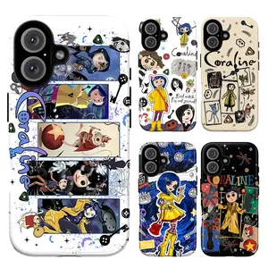 Coraline Inspired Phone Case – Whimsical Gothic Fantasy Aesthetic Cover, Button Eyes, Black Cat & Other World Art Design Protective Case for iPhone 17 16 15 14 13 12 11 Pro Max Plus Mini, Spooky Cute Movie Fan Gift for Her & Him
