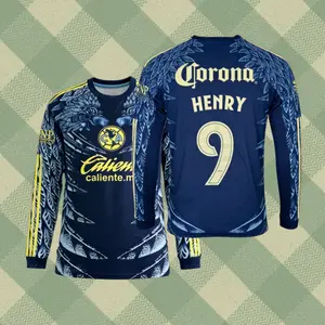 2526 Away Blue Vintage long sleeves Top No.9 Henry Football Soccer Jerseys Liga Mx