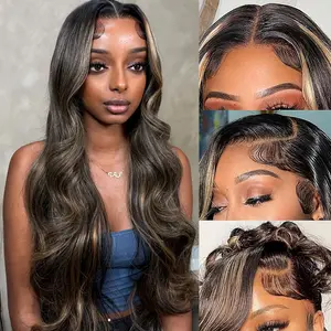Bello9 13X6 Lace Front Wigs Human Hair Balayage Body Wave Pre Plucked 250 Density HD Lace 28 Inches Human Hair Wigs for Women Natural Look and Feel