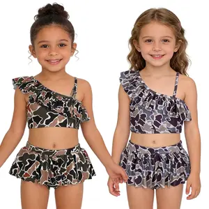 Toddler Girls  Camouflage Print 2 Piece Bikini Swimsuits Beach Outfit , Summer Vacation Swimwear ,Pool Day,Quick-dry,Stretchy