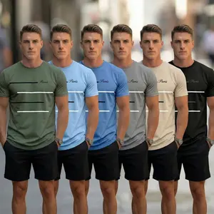 Pack of 5 Summer New Men’s Crew Neck Short Sleeve T-Shirts, Casual Breathable Design, Colorblock Style, Suitable for Young Adults