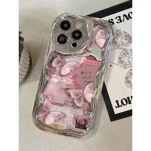 Butterfly Painted Electroplated New Cream Texture Wavy Edge Butterfly Painted Cute Red Shockproof New 14 Candy Painted Shockproof Creative Phone Case Compatible With IPhone XR/7/8 Painted Compatible With IPhone 15 Pro Max Iphone 13 Phone Case