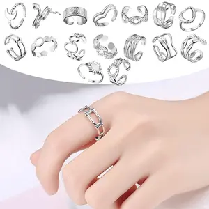 16 pcs Silver Knuckle Rings Open Adjustable Thumb Finger Statement Ring Stackable Stainless Steel Rings for Women Beauty & Personal Care