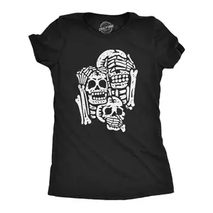 Womens Three Wise Skeletons T Shirt Funny Spooky Halloween Party Joke Tee for Ladies Funny Womens T Shirts Cute Vintage Fashion Casual Ladies T-Shirt Gift Halloween Tops for Women Women's Novelty Tees Black -