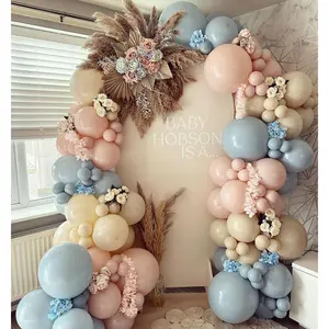 Gender Reveal Balloon Arch Garland Kit, 140 count Dusty Pink Misty Blue White Sand Nude Balloons for Boho Neutral  Shower Boy or Girl Gender Reveal Birthday Bear Theme Party Decorations