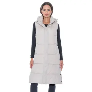 Women's Long Puffer Vest - S.E.B. By Sebby Beige X-Large