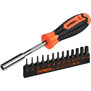 Torx Bit Set with 1/4 inch Magnetic Bit Driver,TEKPREM 12-Piece Security Torx Screwdriver Bit Set with 1 inch T5 T6 T7 T8 T9 T10 T15 T20 T25 T27 T30 T40 Tamper Resistant