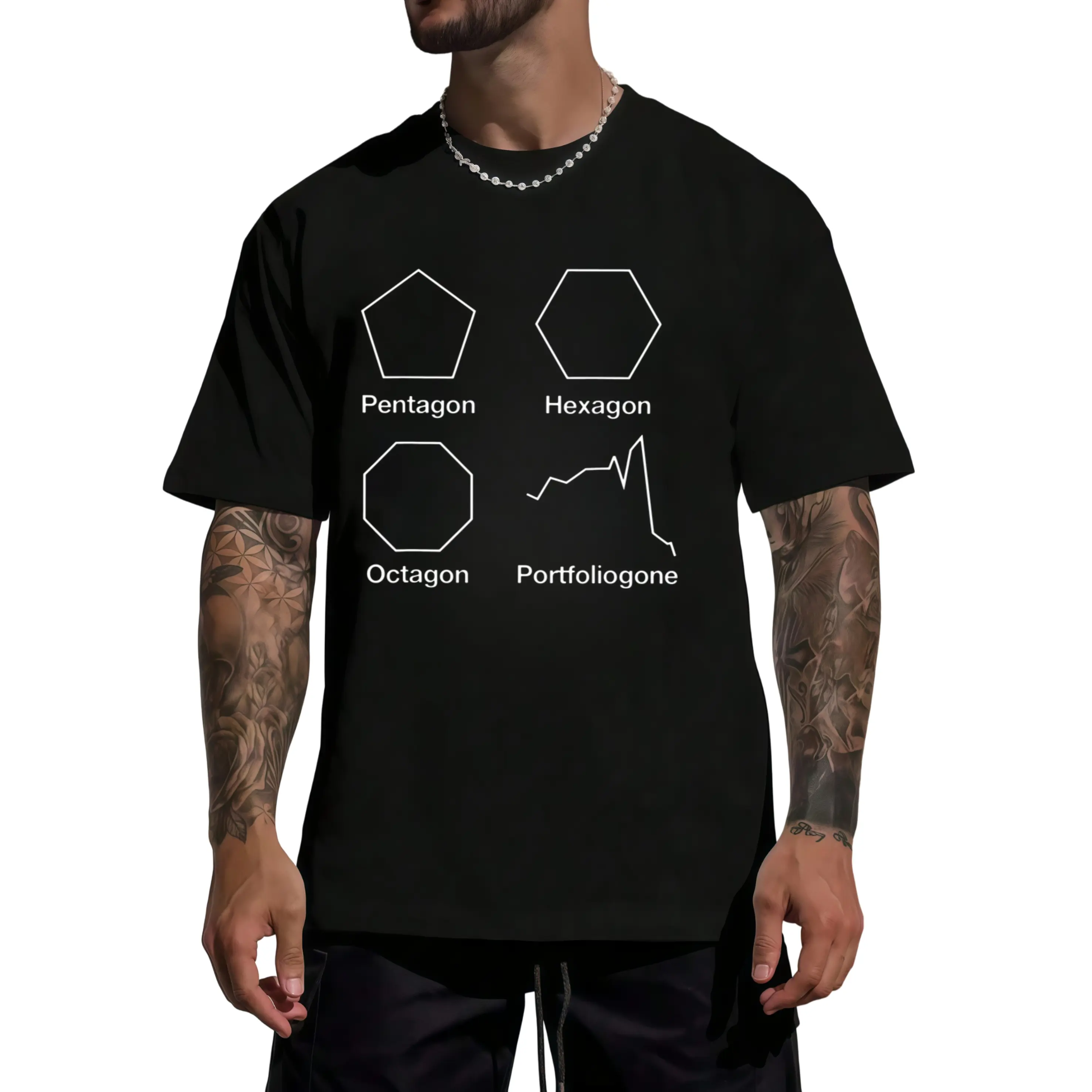 Funny Stock Crypto Meme "Portfoliogon" Design T-Shirt, Fashionable Short-Sleeved Comfortable And Versatile Summer T-Shirts, Shorts for Men, Slightly Elastic, 100%Cotton, S-XXXL