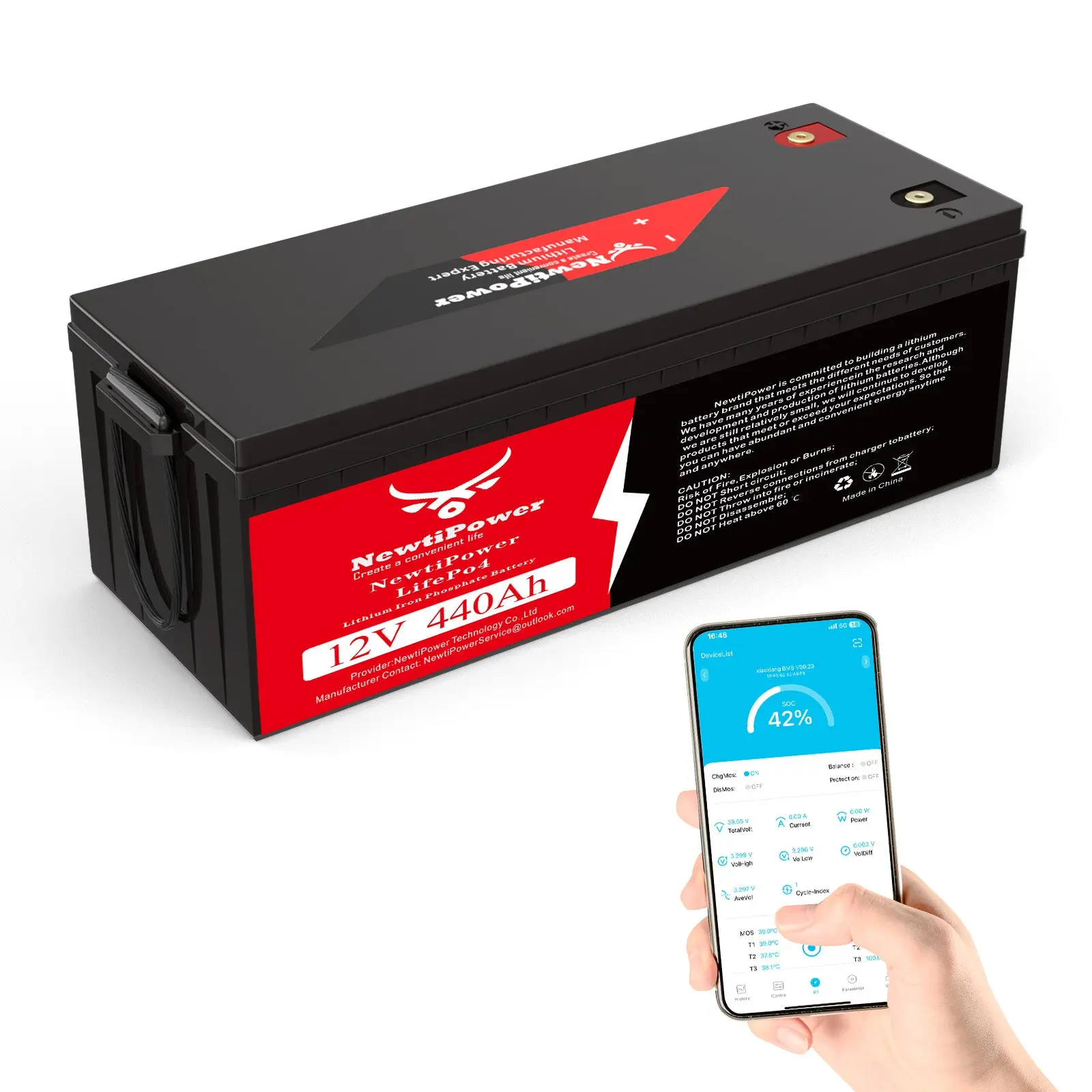 NT12-440 12V 440Ah Bluetooth Compatible High Strength Deep Cycle LiFePO4 Lithium Ion Battery - Off Grid Automotive & Motorcycle Battery Accessory, Monitor from Phone for Marine Vehicles, RVs, Batteries, Plastic