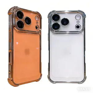 Suitable for iPhone 17 Pro Max, 16, 15, 14, 13, 12, 11, X mobile phone case, TPU material, electroplated frame, four-corner airbag anti-drop protection mobile phone collision damage, raised camera protection design and anti-fouling material
