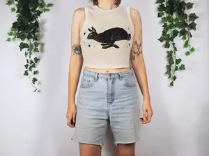 Bunny Racer Tank Top, Cottagecore Rabbit Graphic Shirt, Vintage Nature Inspired Women's Tank