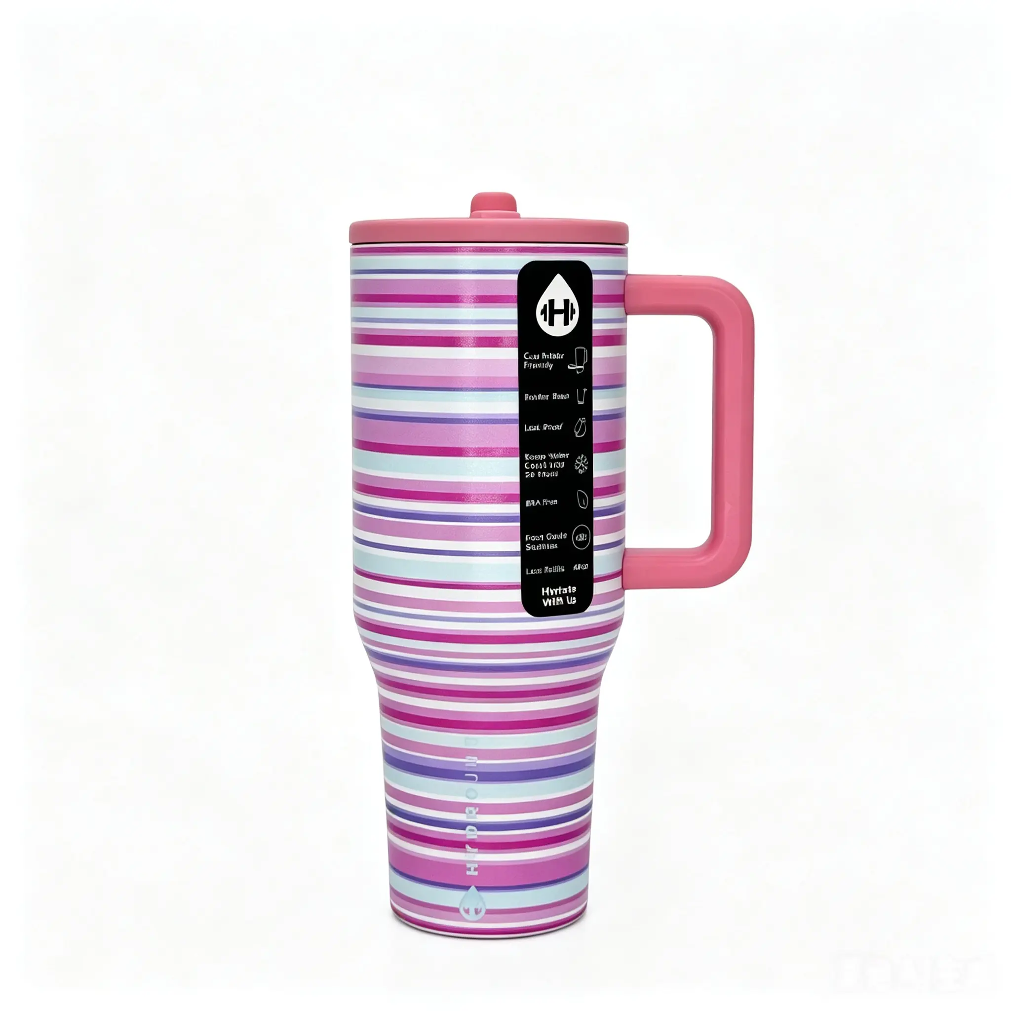 HydroJug 40oz Trendy Blush Pink Rainbow Drinkware, Leak-Proof Stainless Steel Insulated Flask, Travel Tumbler, Cold Drinks Retention for 24H, Flasks Drinkware Portable Water Bottles Mug Bottled Coffee