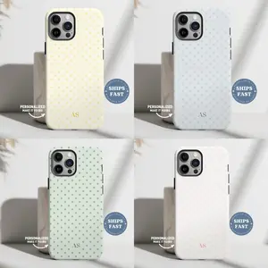 Custom Polka Dot Tough Phone Case – Personalized Name or Initials Soft Matte Aesthetic Pastel Phone Cover, Minimalist Cute Protective Case for iPhone 17 16 15 14 13 12 SE Max Pro Samsung Galaxy Ultra 21 22 23 24 25 Waterproof Dual-Layer Protection