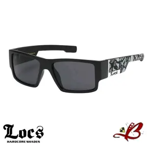 LOCS Mens Phantom Skull Matte Black Hardcore Cholo Shades with Silver Accent, Full Frame, Square Skull & Bones Temple Wrap, 100% UV Protection tiktok shop