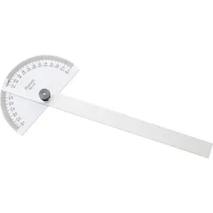 Starrett Half Round Head Protractor (Model 50127) - 6 in Long Blade, 0-180° Dial Range, 1° Graduation, Dial Display, Hand Measuring Tool for Angle Measurement, Tools & Hardware Use